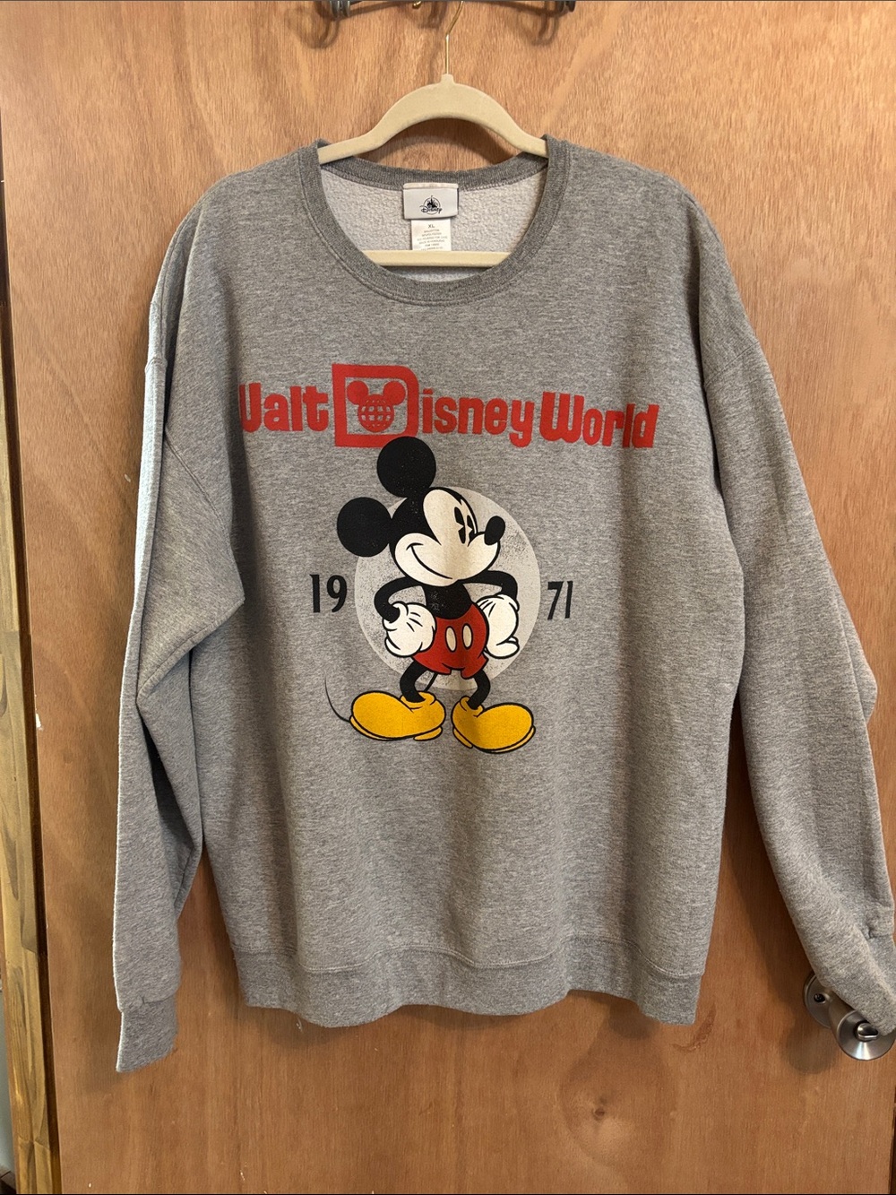 Disney Gray Mickey Mouse Crewneck Sweatshirt with Red Logo